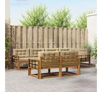 ACAGALA Set di divano da giardino per 6 persone, mobili da balcone in legno massello di acacia con braccioli a griglia, per giardino, terrazza, piscina, natura e beige