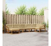 ACAGALA Set di divano da giardino per 6 persone, mobili da balcone in legno massello di acacia con cuscino e braccioli inclinati, per giardino, terrazza, piscina, natura e beige