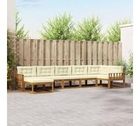 ACAGALA Set di divano da giardino per 6 persone, mobili da balcone in legno massello di acacia con cuscino e braccioli a lamelle verticali, per giardino, terrazza, piscina, natura e crema