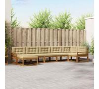 ACAGALA Set di divano da giardino per 6 persone, mobili da balcone in legno massello di acacia con cuscini e braccioli curvi, per giardino, terrazza, piscina, natura e beige