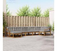 ACAGALA Set di divano da giardino per 6 persone, mobili da balcone in legno massello di acacia con cuscino e braccioli inclinati, per giardino, terrazza, piscina, naturale e grigio chiaro