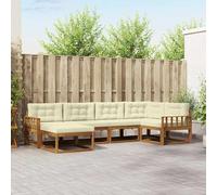 ACAGALA Set di divano da giardino per 6 persone, mobili da balcone in legno massello di acacia con cuscino e braccioli a lamelle verticali, divano da giardino per giardino, terrazza, piscina, natura e