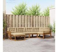 ACAGALA Set di divano da giardino per 6 persone, mobili da balcone in legno massello di acacia con cuscino e braccioli a lamelle verticali, divano da giardino per giardino, terrazza, piscina, natura e