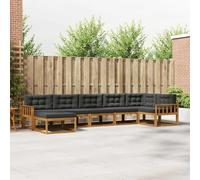ACAGALA Set di divano da giardino per 6 persone, mobili da balcone in legno massello di acacia con cuscino e braccioli a lamelle verticali, per giardino, terrazza, piscina, natura e antracite