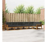 ACAGALA Set di divano da giardino per 6 persone, per esterni, balcone, in legno di acacia massiccio, mobili da giardino con cuscino e lamelle verticali, sedia per braccioli, colore naturale e