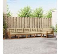 ACAGALA Set di divano da giardino per 6 persone, per esterni, balcone, in legno di acacia massiccio, mobili da giardino con cuscino e lamelle verticali, per braccioli, colore naturale e beige