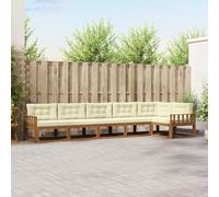 ACAGALA Set di divano da giardino per 6 persone, per esterni, balcone, in legno di acacia massiccio, mobili da giardino con cuscino e lamelle verticali, sedia per braccioli, colore naturale e crema