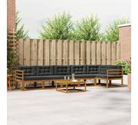 ACAGALA Set di divano da giardino per 6 persone, per esterni, balcone, in legno di acacia massiccio, mobili da giardino con tavolino e cuscino, lamelle orizzontali, bracciolo, colore naturale e