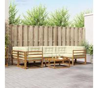 ACAGALA Set di divano da giardino per 6 persone, per esterni, balcone, in legno di acacia massiccio, set da mobili da giardino con tavolino e cuscino, lamelle orizzontali, per braccioli, colore