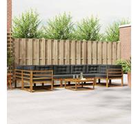 ACAGALA Set di divano da giardino per 7 persone, per esterni, balcone, in legno di acacia massiccio, 8 pezzi da giardino con tavolino e cuscino, lamelle orizzontali, sedia per braccioli, colore