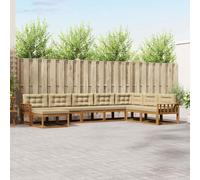 ACAGALA Set di divano da giardino per 8 persone, mobili da balcone con cuscino e braccioli a lamelle verticali, per giardino, terrazza, piscina, legno di acacia massiccio, naturale e beige