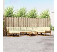 ACAGALA Set di divano da giardino per 8 persone, mobili da balcone con tavolino da caffè, cuscini e braccioli a lamelle orizzontali, per giardino, terrazza, piscina, legno di acacia massiccio