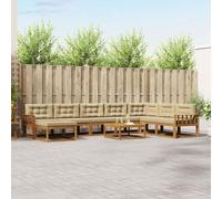 ACAGALA Set di divano da giardino per 8 persone, mobili da balcone con tavolino da caffè, cuscini e braccioli a lamelle verticali, per giardino, terrazza, piscina, legno massello di acacacia, naturale