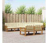 ACAGALA Set di divano da giardino per 8 persone, mobili da balcone in legno massello di acacia con braccioli a lamelle verticali, per giardino, terrazza, piscina, natura e crema