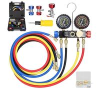ACAGALA Set di misuratori per aria condizionata, strumento di ricarica refrigerante, manometro a 4 vie con tubo da 1,5 m, adattatore rapido in ottone per refrigerante R22/R134a/R410a