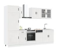 ACAGALA Set di mobili da cucina, 8 pezzi, blocco da cucina regolabile, in legno bianco lucido, angolo cottura da incasso, cucina completa, mobiletto da cucina, armadietto da cucina, pensile, senza