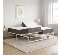 ACAGALA Telaio per letto elettrico, 183 x 213 cm, rete a doghe regolabile elettricamente con testa e piedi, motore per letto matrimoniale in acciaio con telecomando, letto comodo, bianco