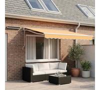 ACAGALA Tenda da sole elettrica, 3,5 x 2,5 m, sabbia, a mezza cassetta, con manovella, telecomando, LED e sensore di vento, tenda da sole per balcone, terrazza, balcone, giardino, telaio bianco