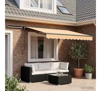 ACAGALA Tenda da sole elettrica, 3,5 x 2 m, sabbia, a mezza cassetta, con manovella, telecomando, LED e sensore di vento, tenda da sole per balcone, terrazza, balcone, giardino, telaio antracite