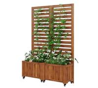 ACAGALA Vaso per piante rampicanti con traliccio, con ruote pieghevoli e universali, per esterni, con traliccio, in legno, per piante rampicanti e in vaso, 152 x 102,5 x 32 cm, marrone