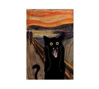 acalur Stampa artistica da parete su tela con immagine di gatto nero con l'urlo, decorazione artistica da parete per soggiorno e camera da letto, 30 x 45 cm