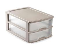 Acan Tradineur - Cassettiera da tavolo, prodotto in Spagna, 2 cassetti trasparenti, torre di stoccaggio, armadio, bagno, ufficio, 18 x 27 x 35,5 cm, colore: marrone