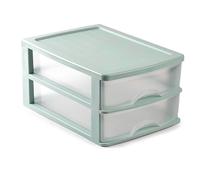 Acan Tradineur - Cassettiera da tavolo, prodotto in Spagna, 2 cassetti trasparenti, torre di stoccaggio, armadio, bagno, ufficio, 18 x 27 x 35,5 cm, colore verde pastello
