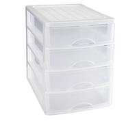 Acan Tradineur - Cassettiera da tavolo, prodotto in Spagna, 4 cassetti trasparenti, torre di stoccaggio, armadio, bagno, ufficio, 35 x 27 x 35,5 cm, colore: bianco