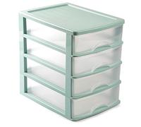 Acan Tradineur - Cassettiera da tavolo, realizzata in Spagna, 4 cassetti trasparenti, torre portaoggetti, armadio, bagno, ufficio, 35 x 27 x 35,5 cm, colore verde pastello