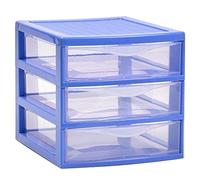 ACAN Tradineur - Cassettiera guadiana da tavolo, con 3 cassetti trasparenti, torre di stoccaggio, armadio, bagno, ufficio, prodotto in Spagna (blu, 17,5 x 18 x 21,5 cm)