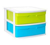 Acan Tradineur - Cassettiera in plastica Sena, 2 cassetti multicolore, multiuso, organizzazione, archiviazione, scuola, casa, fabbricata in Spagna (Blancolor, Cassetti Colore Casuale, 33,5 x 40 x 39