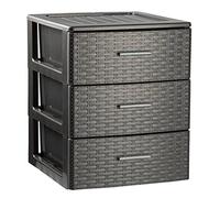 Acan Tradineur - Cassettiera in rattan di plastica, 3 cassetti, torre di stoccaggio multiuso, organizer ausiliario, stoccaggio, bagno, 46,5 x 36,5 x 36,5 x 36,5 cm, colore: antracite