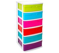 Acan Tradineur - Cassettiera modello Sena, 6 cassetti multicolore, in plastica, torre multiuso per l'ordine della casa (Bianco, 96,5 x 40 x 39 cm)