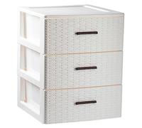 Acan Tradineur - Cassettiera Rin Rattan in Plastica, 3 Cassetti, Torre Multiuso, Organizzatore Ausiliario, Bagno, 46,5 x 36,5 x 36,5 cm, Bianco Roto