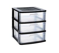 Acan Tradineur - Cassettiera Sena 3 cassetti, plastica nera, 40 x 39 x 49,5 cm, torre portaoggetti, cassetti opachi, organizer ausiliario multiuso, stoccaggio, camera da letto, bagno, ufficio