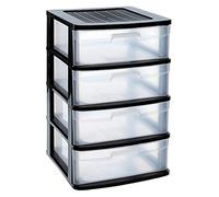 Acan Tradineur - Cassettiera Sena a 4 cassetti senza ruote, in plastica resistente, torre di archiviazione multiuso, per casa e ufficio, 65 x 39 x 40 cm, nero