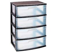Acan Tradineur - Comò organizzatore “Nilo” - Ideale per la casa o l’ufficio - Fabbricato in plastica - 4 Cassetti Trasparenti - 80,5 x 56 x 40 cm - Colore Nero