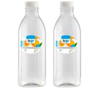 Acan Tradineur - Confezione da 2 bottiglie in plastica con tappo a vite, riutilizzabili e riciclabili, per acqua, latte, frullati, succhi, bibite, frigorifero, prodotte in Spagna (1 litro, 26 x 8 cm)