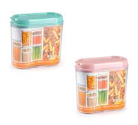 Acan Tradineur - Confezione da 2 contenitori in plastica con coperchio riutilizzabili, contenitore, pasta, legumi, cereali, caffè, prodotto in Spagna, 1 litro, 14 x 15,5 x 7,8 cm, colore pastello