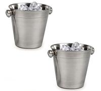 Acan Tradineur - Confezione da 2 secchielli in acciaio inox, diametro 14 cm, secchiello per cubetti di ghiaccio con manici, finitura opaca, contenitore per raffreddare bottiglie, bevande, champagne,