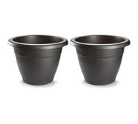 Acan Tradineur - Confezione da 2 vasi rotondi in terracotta, realizzati in plastica, adatti per esterni e interni della casa, Ø 25 cm, colore: antracite