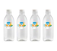 Acan Tradineur - Confezione da 4 bottiglie di plastica con tappo a vite, riutilizzabili e riciclabili, acqua, latte, frullati, succhi, bibite, frigo, prodotti in Spagna (1 litro - 26 x 8 cm)