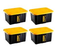 Acan Tradineur - Confezione da 4 scatole impilabili con coperchio, in plastica, cassettiera multiuso, ordinazione, utensili, casa, prodotto in Spagna (30 litri, giallo/nero, 48 x 35 x 25,5 cm)