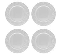 Acan Tradineur - Confezione da 4 Sottopiatti rotondi natalizi riutilizzabili - Design a vischio, realizzato in plastica, ideale per presentazioni di dolci, torte, ecc. - Ø 33 cm, colore: argento