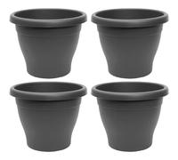 Acan Tradineur - Confezione da 4 vasi rotondi in plastica per piante e fiori mediterranei con fori inferiori. Vaso per fiori per esterni e interni della casa, colore grigio, 30 cm