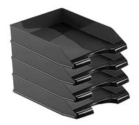 ACAN Tradineur - Confezione da 4 vassoi da ufficio impilabili, in plastica, organizer per documenti A4, riviste, volantini, da scrivania, realizzato in Spagna (Nero - 35 x 25,5 x 6,5 cm)