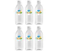 Acan Tradineur - Confezione da 6 bottiglie in plastica con tappo a vite, riutilizzabili e riciclabili, per acqua, latte, frullati, succhi, bibite, frigorifero, prodotte in Spagna (1 litro, 26 x 8 cm)