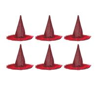Acan Tradineur - Confezione da 6 cappelli da strega, diametro 38,5 cm, cappello da strega, accessorio per costumi, Halloween, carnevale, feste (nero con ragnatela rossa)