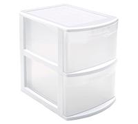 Acan Tradineur - Contenitore stretto modello Támesis in plastica, 2 cassetti trasparenti, torre di archiviazione, ufficio, casa (Bianco, 40 x 28,5 x 39 cm)