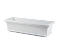 Acan Tradineur - Fioriera in plastica con piattino, modello PLFT - Vaso per piante e fiori, rettangolare, in plastica, con fori di drenaggio, 60 cm, colore: bianco